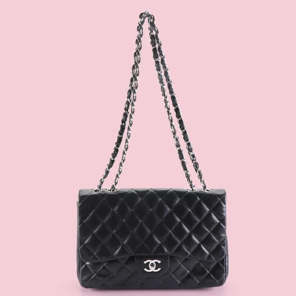 Chanel Black Quilted Lambskin Jumbo Single Flap Bag